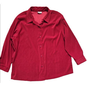 Women's Clio II Red Velvet Button Down Shirt Plus Size 1X